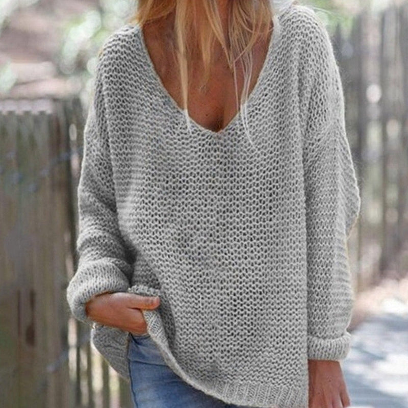 Weicher Strickpullover Oversized mit V-Ausschnitt Langärmlig Warm