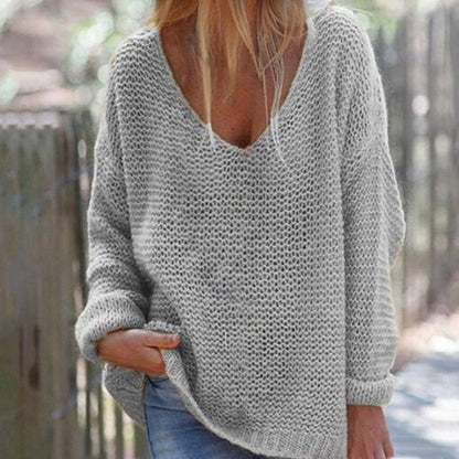 Weicher Strickpullover Oversized mit V-Ausschnitt Langärmlig Warm