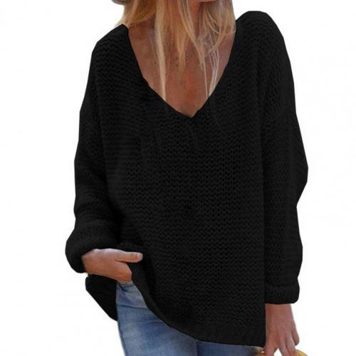 Weicher Strickpullover Oversized mit V-Ausschnitt Langärmlig Warm