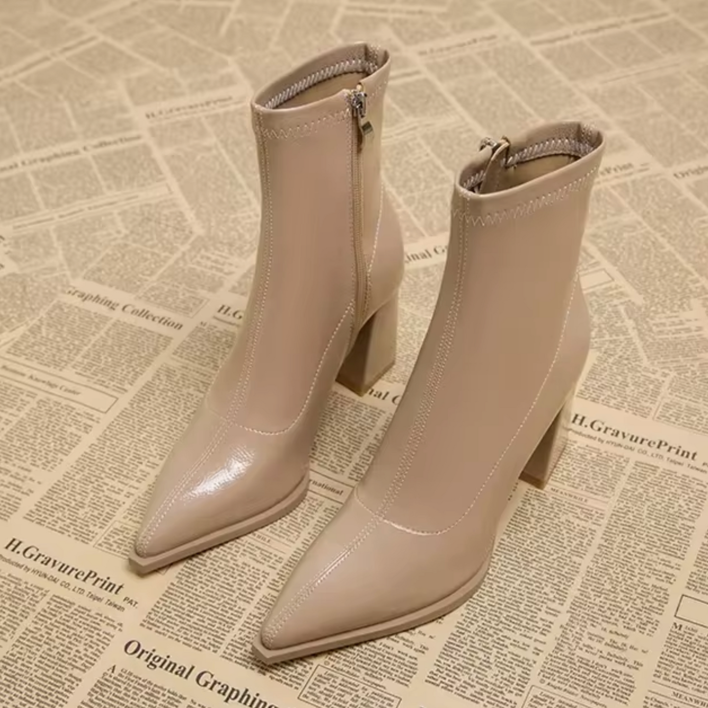 Damen Stiefeletten Glänzend Lackleder Schwarz Hochglanz