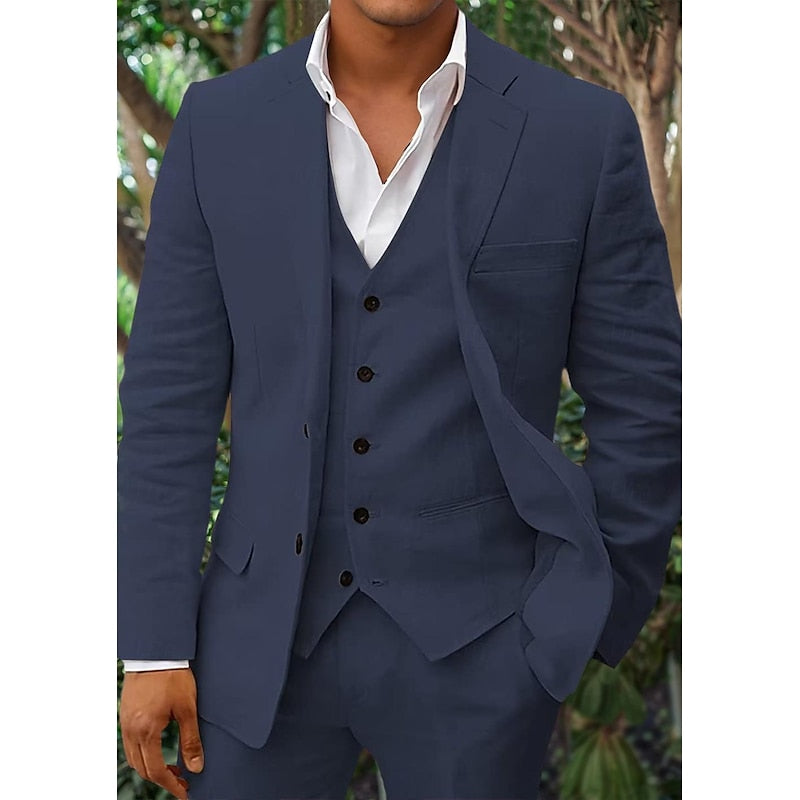 Herren Anzug Set 3-teilig: Blazer, Weste, Hose Leinen