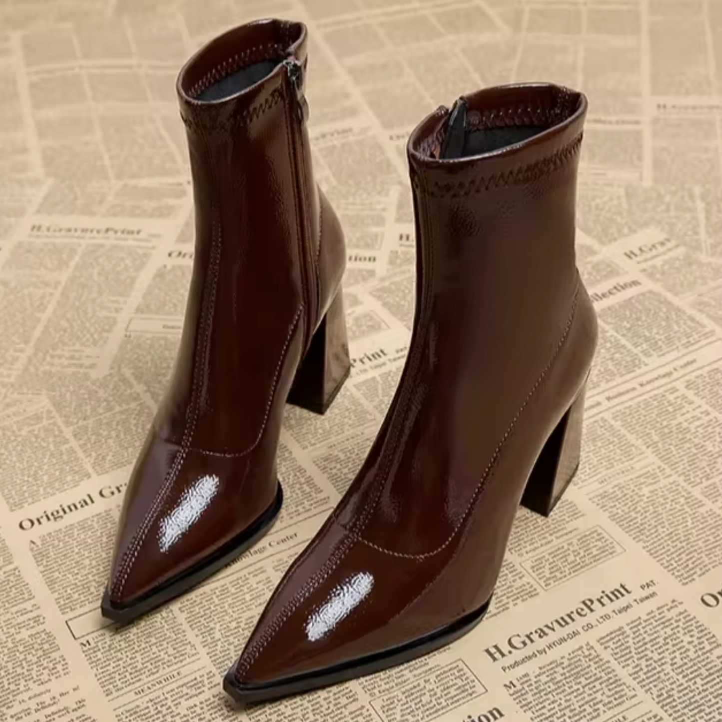 Damen Stiefeletten Glänzend Lackleder Schwarz Hochglanz
