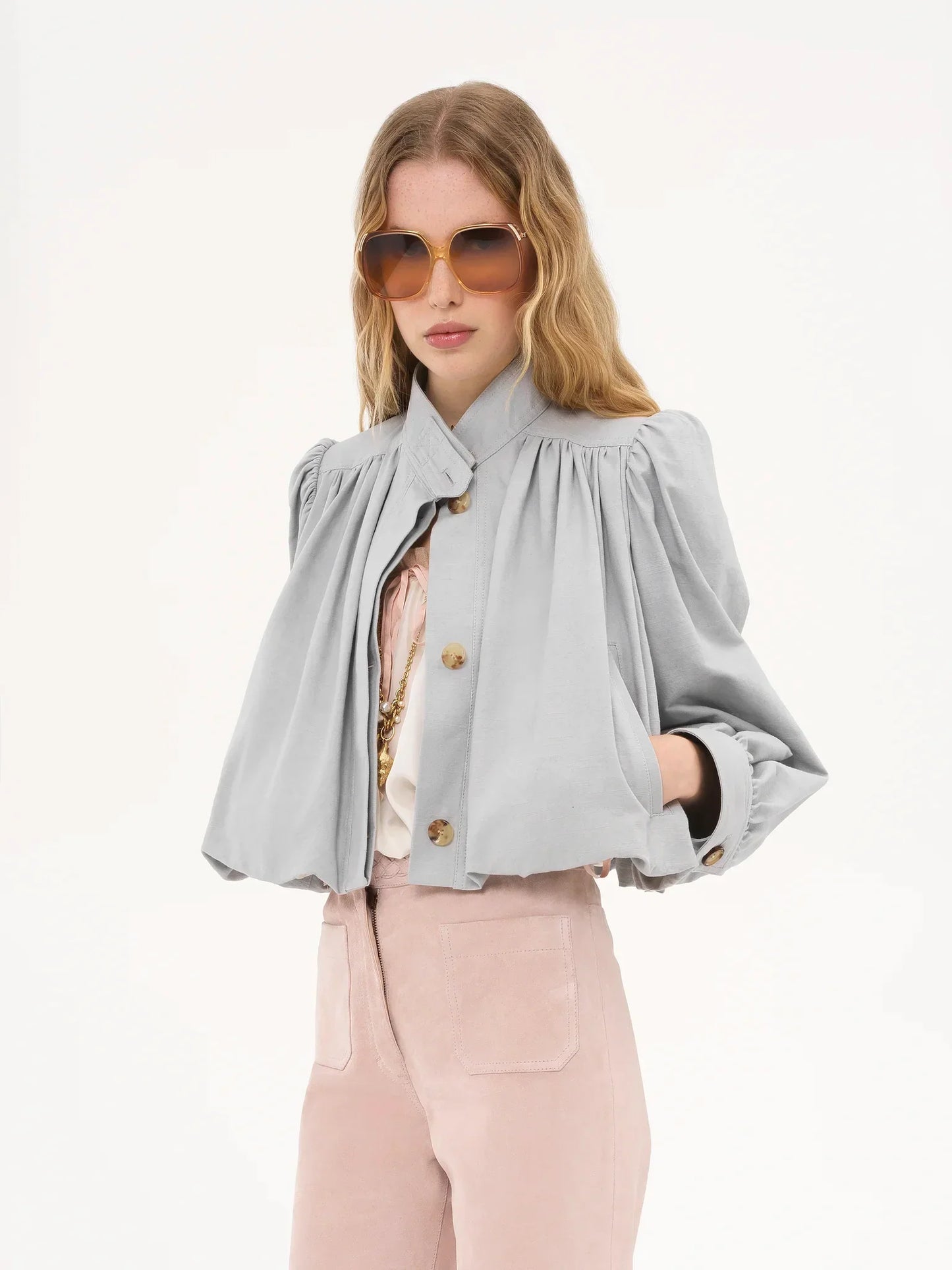 Luzette Cropped Bomberjacke Damen hellgrau modern
