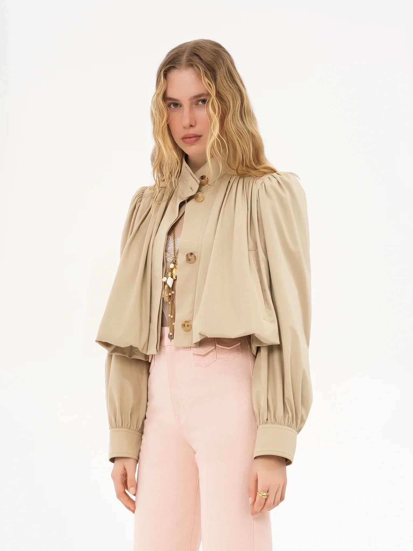 Damen Bomberjacke Cropped Puffärmel Modern