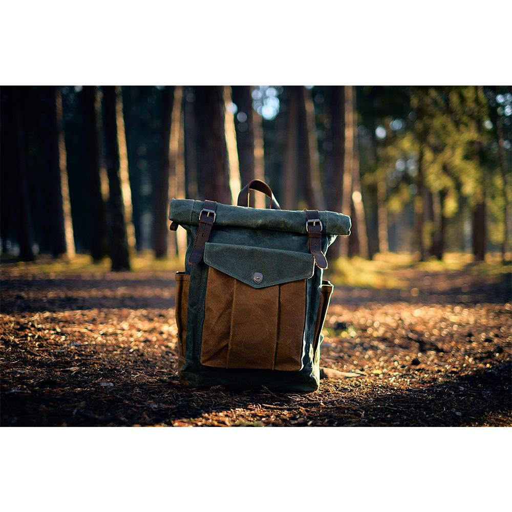 Nachhaltiger Reise Rucksack Rolltop Canvas Stilvoll