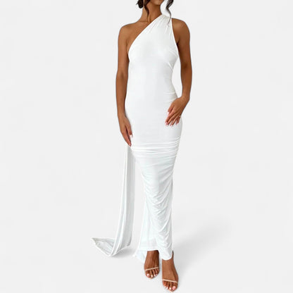 Damen Maxikleid Ein Schulter Neckholder Sommerkleid