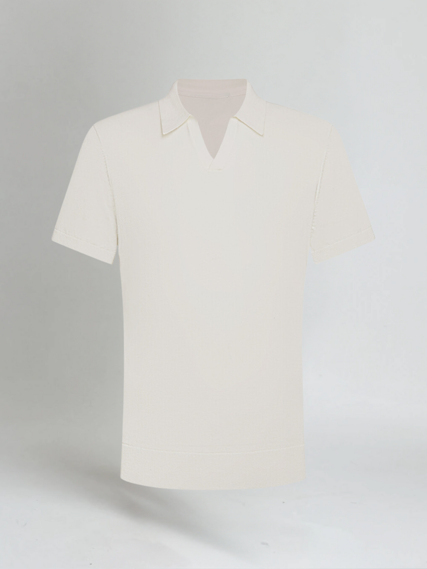 Herren Poloshirt Offener V-Ausschnitt Elegant Slim Fit