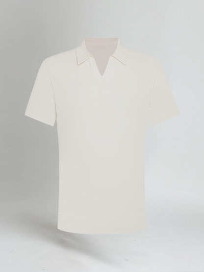 Herren Poloshirt Offener V-Ausschnitt Elegant Slim Fit