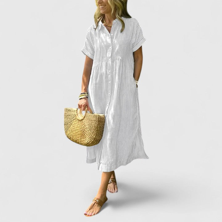 Damen Midikleid Gestreift Locker Leicht