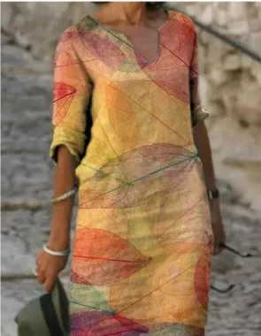 Damen Langarm Shift Kleid Abstrakt Modern