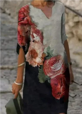 Damen Langarm Shift Kleid Abstrakt Modern