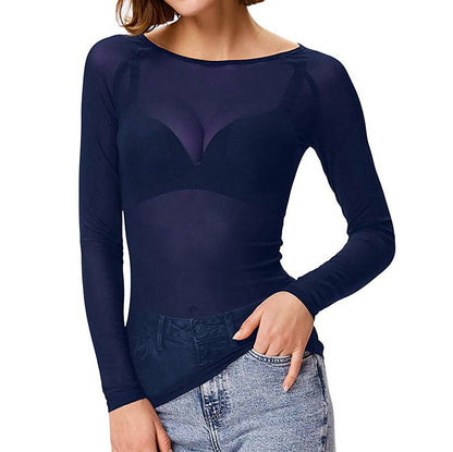 Damen Langarmtop Durchsichtig Mesh Oberbekleidung