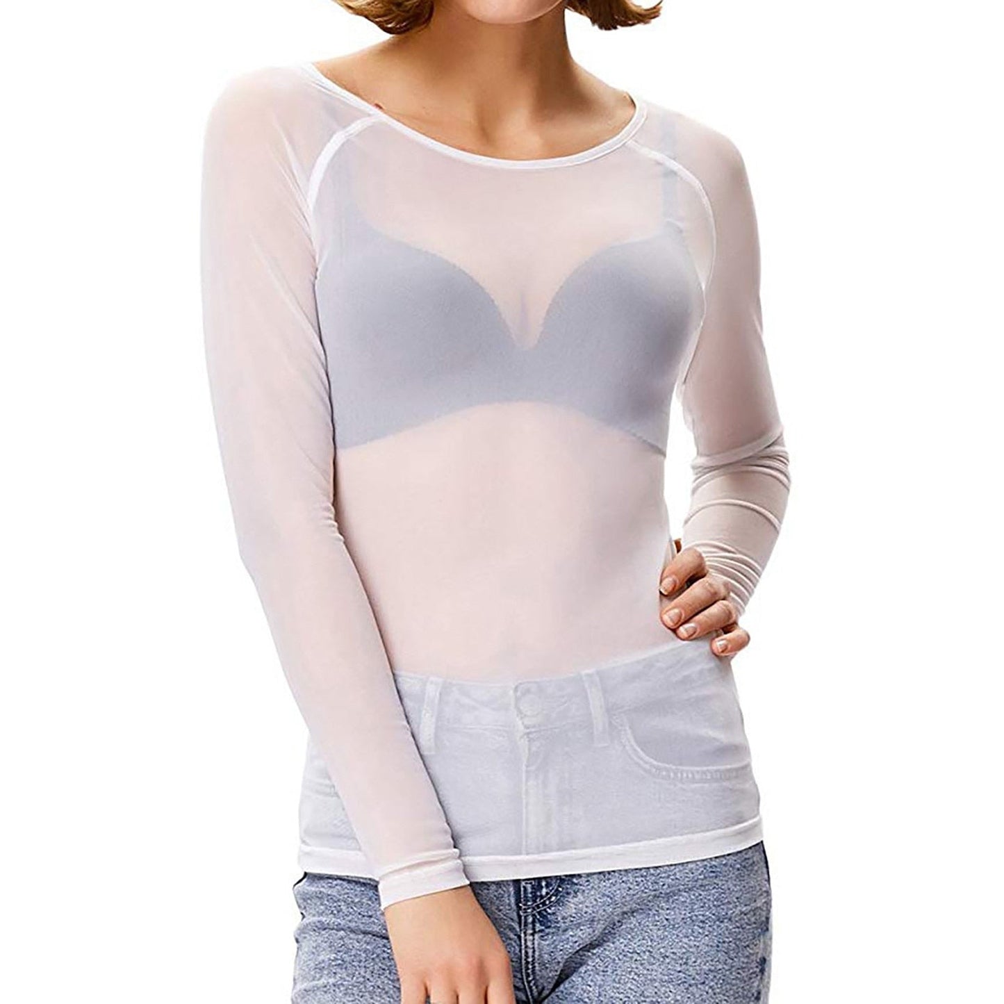 Damen Langarmtop Durchsichtig Mesh Oberbekleidung