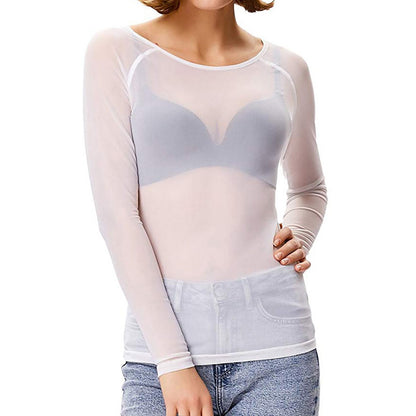 Damen Langarmtop Durchsichtig Mesh Oberbekleidung