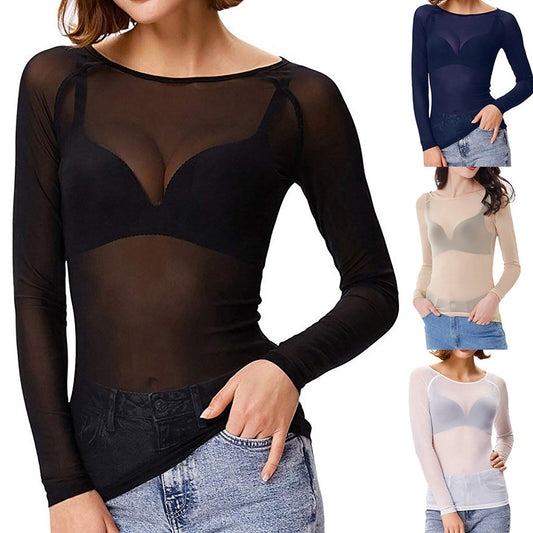 Damen Langarmtop Durchsichtig Mesh Oberbekleidung - BerlinGlamour