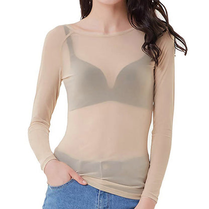 Damen Langarmtop Durchsichtig Mesh Oberbekleidung