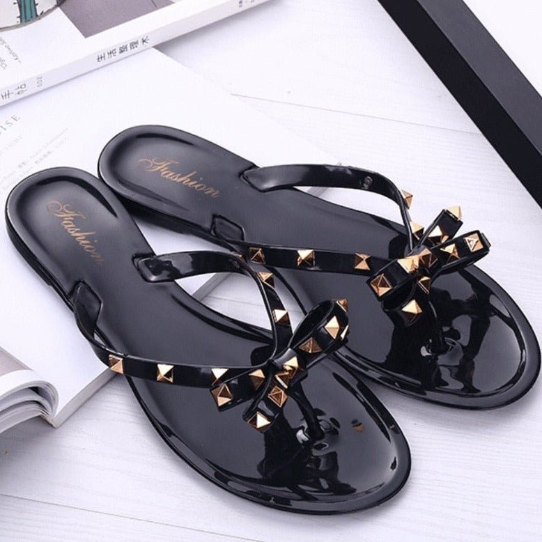 Flip Flops Sandalen Nieten Schleifenknoten Damen - BerlinGlamour