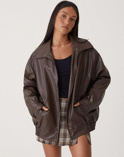 Ledermantel Damen Groß PU Lederjacke Modern Schwarz - BerlinGlamour