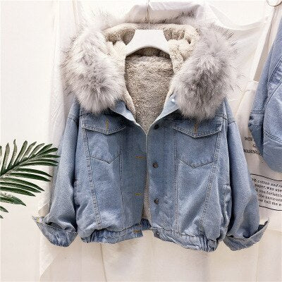 Damen Winterjacke Denim Stilvoll Warm