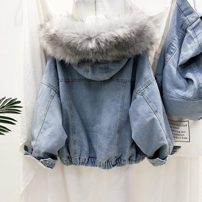 Damen Winterjacke Denim Stilvoll Warm