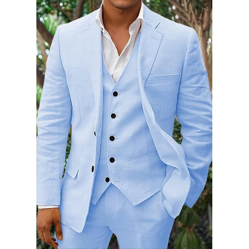 Herren Anzug Set 3-teilig: Blazer, Weste, Hose Leinen - BerlinGlamour