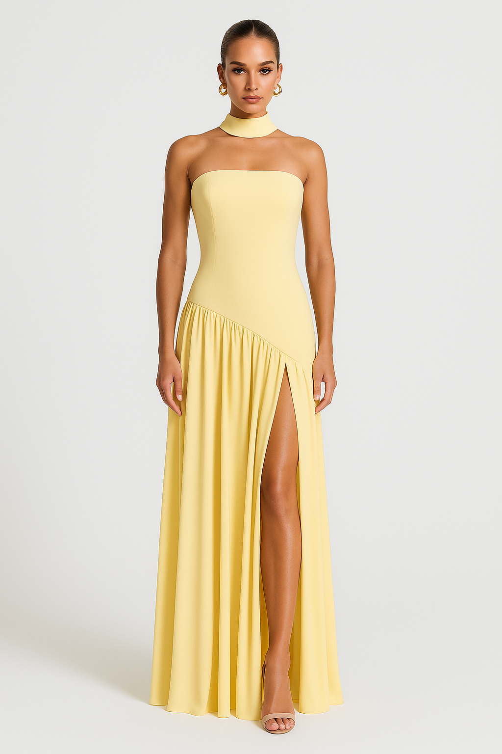 Damen Maxi Kleid Trägerlos Schlitz Chic Lang - BerlinGlamour