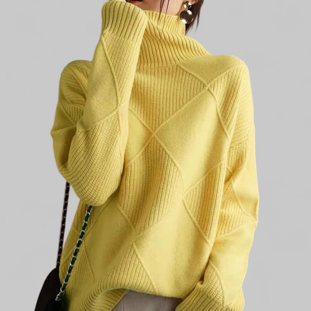 Damen Pullover Oversized Winter Rollkragen Muster