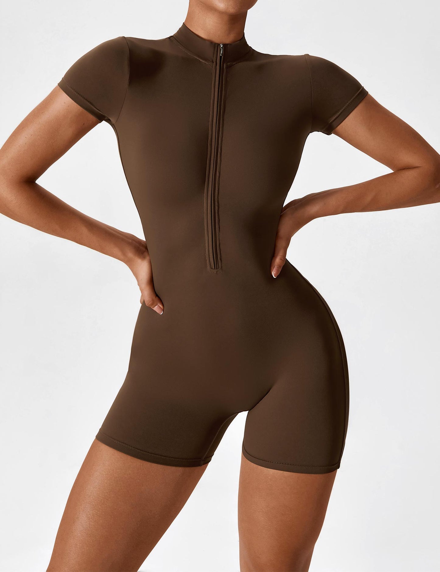 Kurzarm Jumpsuit Damen Nahtlos Zipper