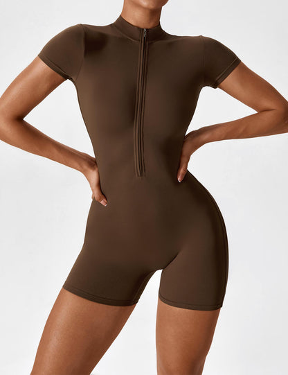 Kurzarm Jumpsuit Damen Nahtlos Zipper