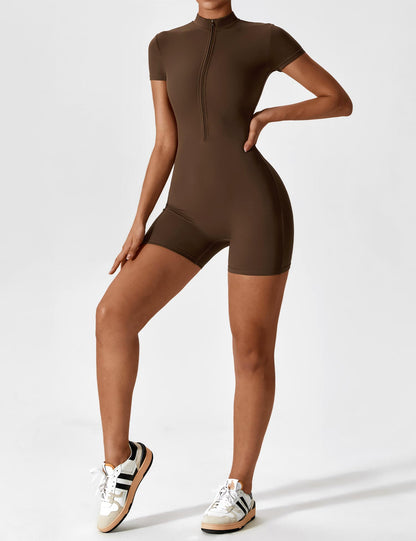 Kurzarm Jumpsuit Damen Nahtlos Zipper