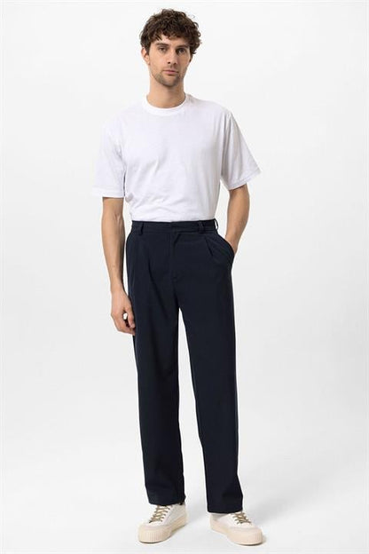 Marineblaue Herrenhose Hochtailliert Slim Fit