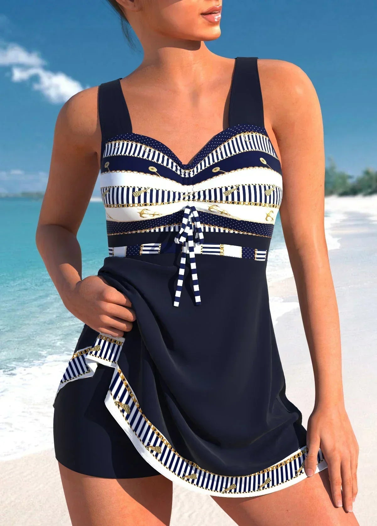 Damen Badeanzugkleid Elegantes Strandkleid Sommer