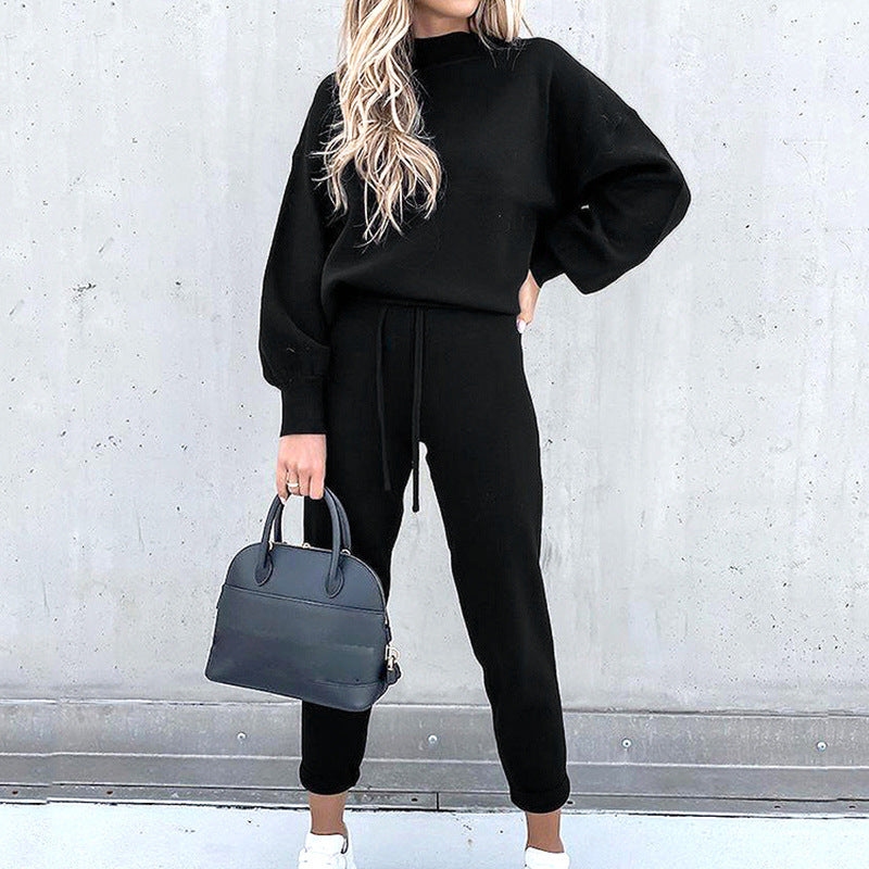Malene Damen Loungewear Set Schwarz Zweiteiler
