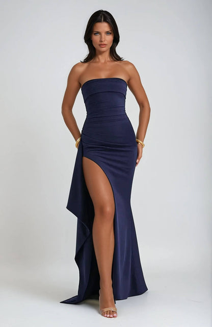 Elegantes Damen Maxikleid Trägerlos mit Seiten Schlitz