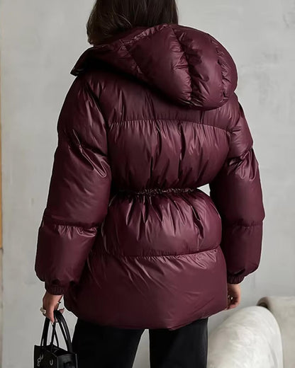 Damen Steppjacke Winter Warm mit Kordelzug Glanz