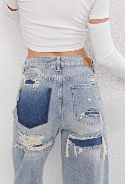 Noja Denim – Detailaufnahme der dunkelblauen Patches