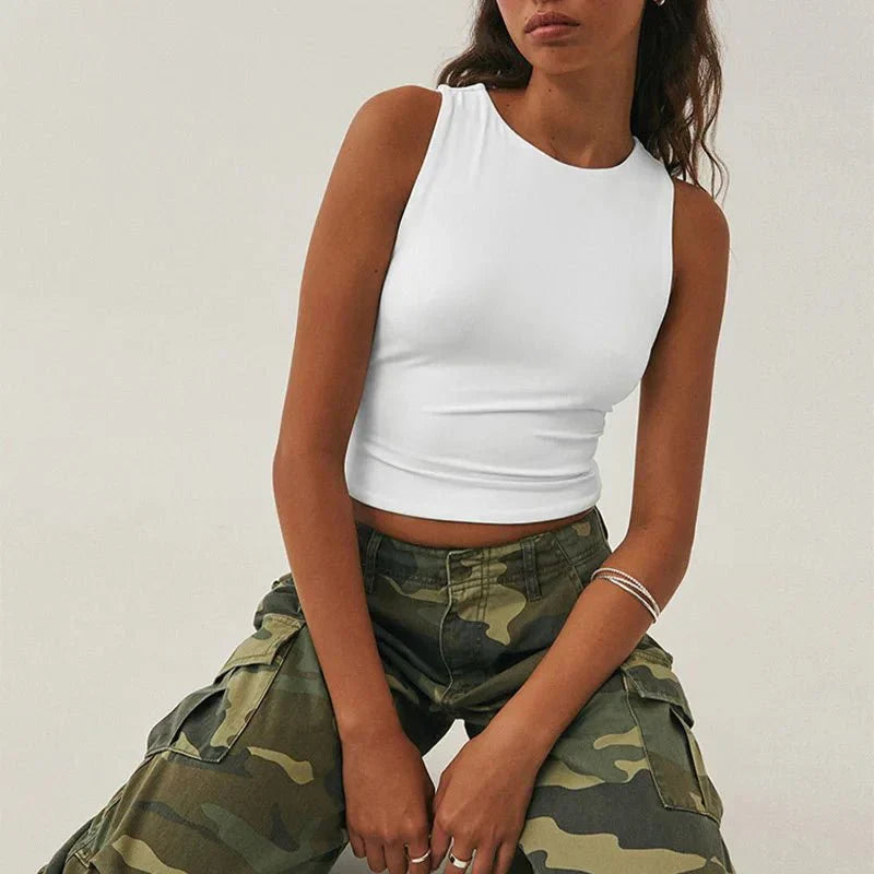 Ärmelloses Damen Crop-Top Bauchfrei Sommer