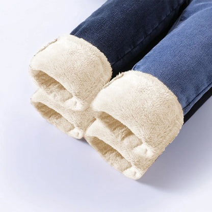 Hohe Damen Jeans Winter Gefüttert Warm