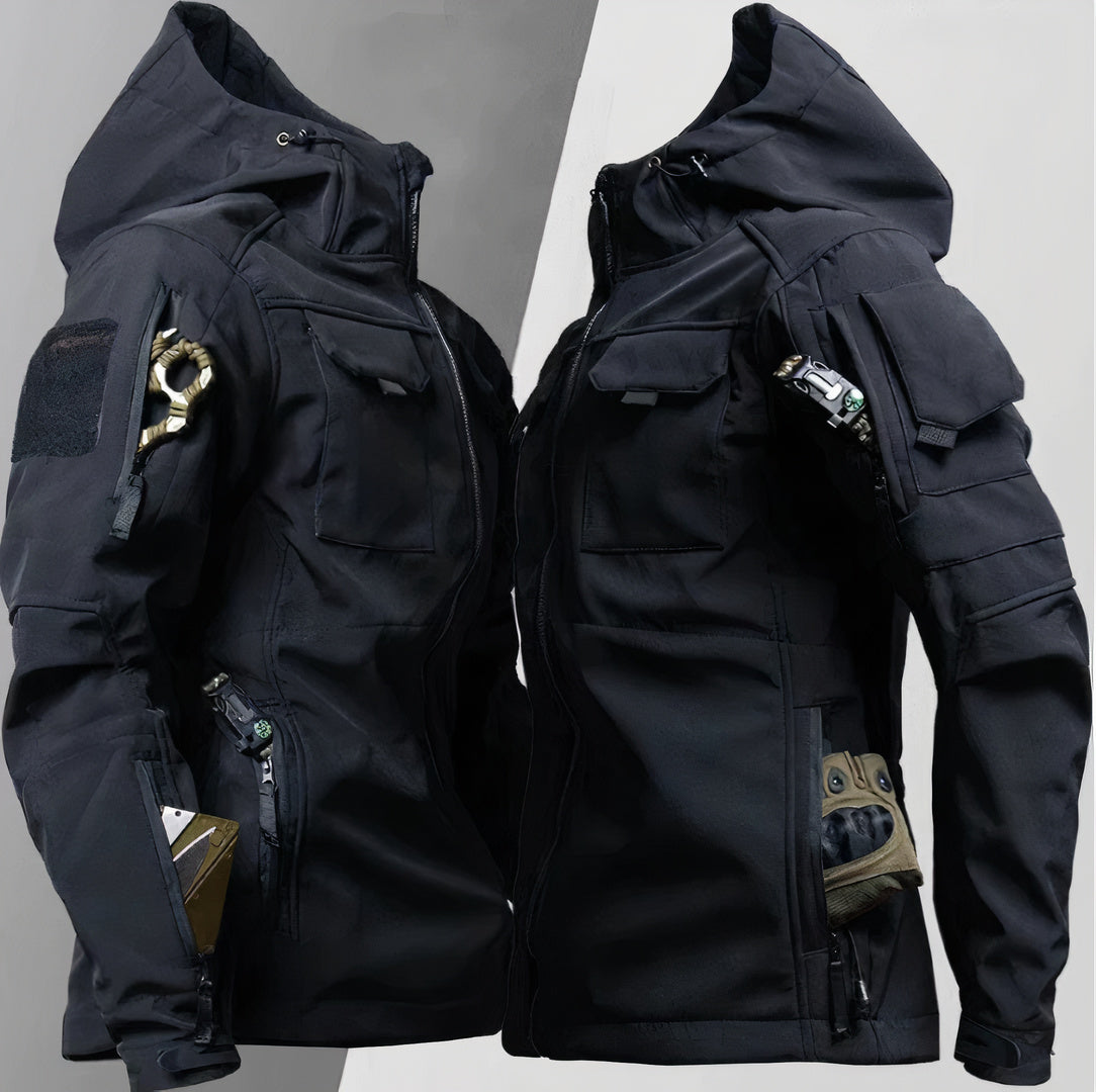 Männer Taktik-Jacke Kapuze Wasserdicht Schwarz - BerlinGlamour