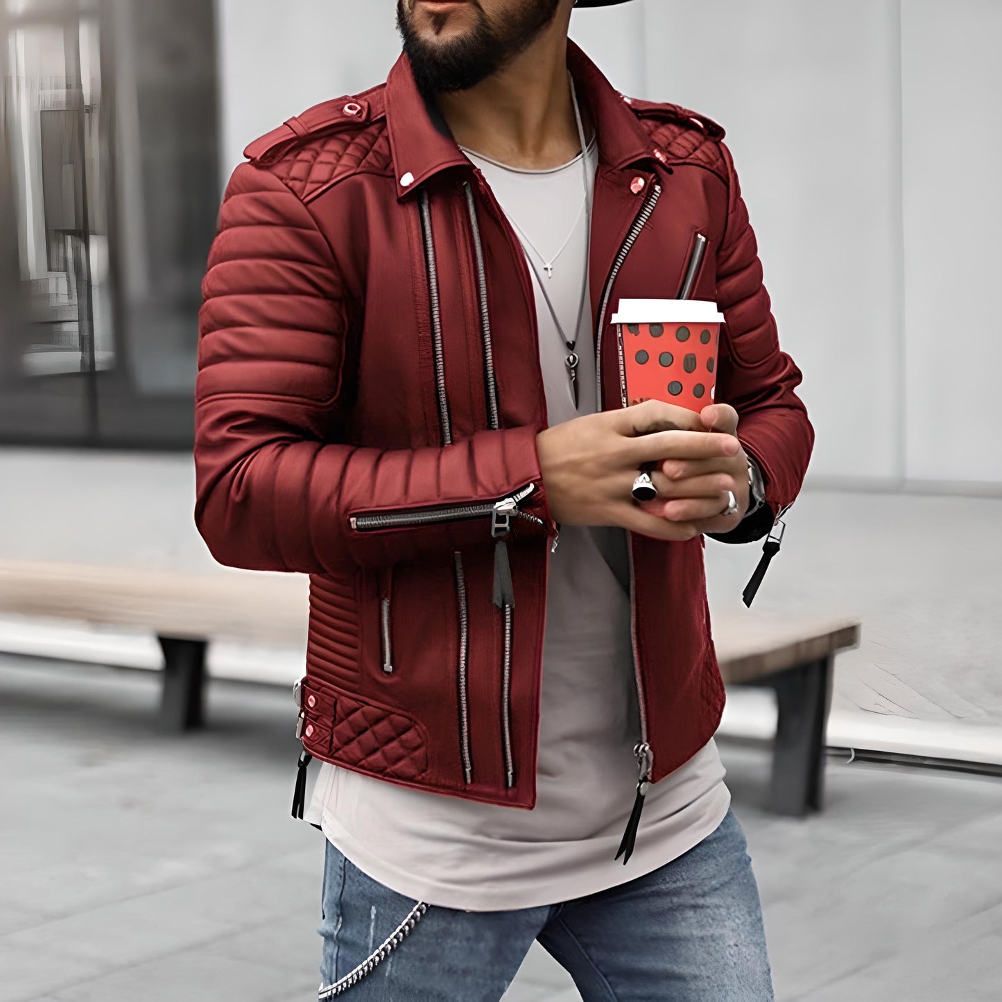 Lederjacke Herren Robust Stylisch Ledermantel
