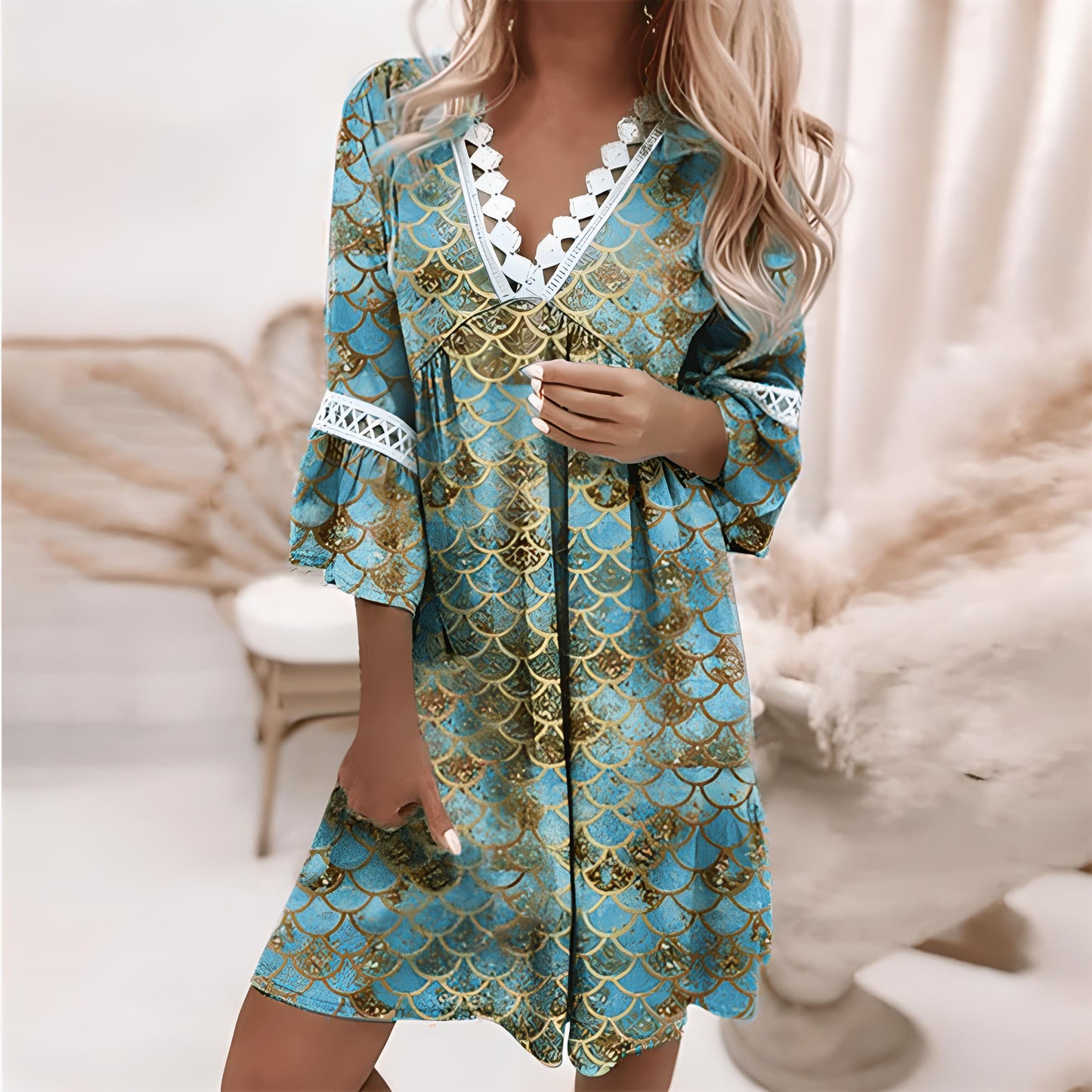 Stylisches Damenkleid V-Ausschnitt Elegant Sommer